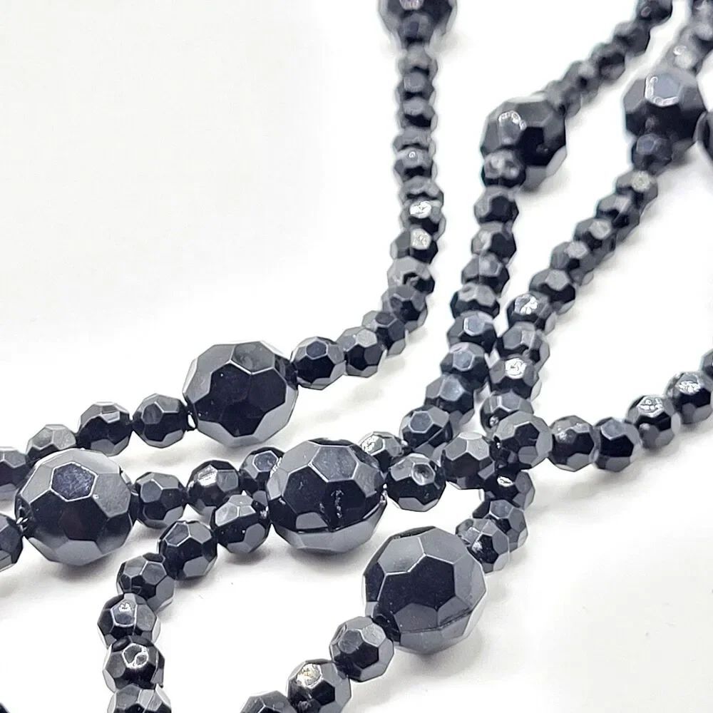 Icing Faceted Black Acrylic Beaded Long Strand Necklace 40in
